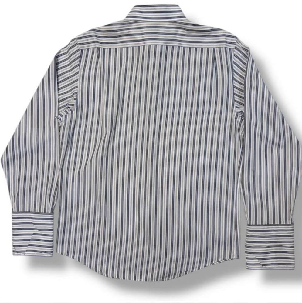 BANANA REPUBLIC Tan & Blue Striped Oxford Cotton Button Front Dress Shirt